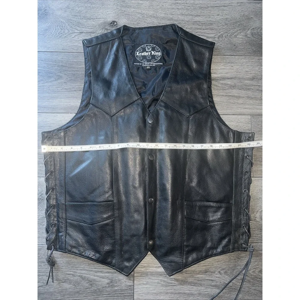 Leather‎ King Mens Black Leather Motorcycle Biker Vest Size 44